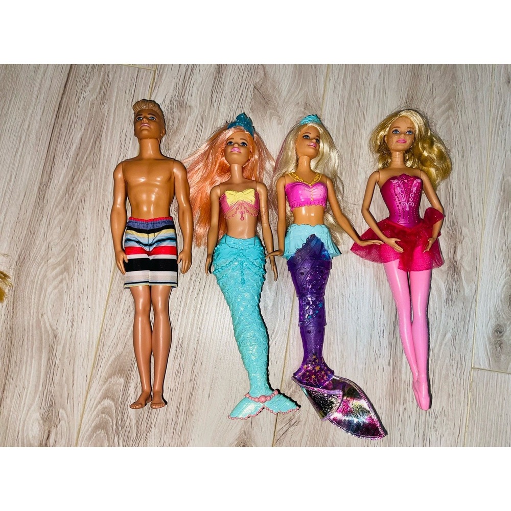 Barbie Doll Lot of 4 - 2 Dreamtopia Mermaids, Pink Ballerina & Beach Ken Doll
